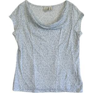 JOIE 100% Linen Blue White Top Women's Size L Ditsy Floral Cottage Core Spring